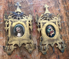 Vintage Mother Mary  Porcelain Mother Mary & Ecce Home in two tone Brass Frames picture