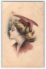 c1910's Pretty Woman Curly Hair Handpainted Graduation Gown Antique Postcard picture