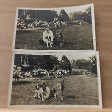 Lot Of 2 ATQ Photos Young Man Puppy Pet & Raccoon 122 “Post card Format” Weird picture