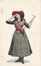 ANTIQUE POSTCARD  FLAG SERIES , WOMAN SALUTE AND AMERICAN FLAG picture