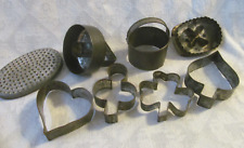 8pc Lot~Primitive Antique Tin Cookie Biscuit Cutters w/Handles~Heart~Flower picture