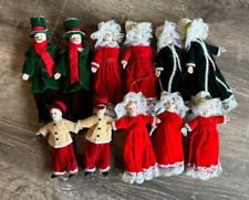 Set of 11 Christmas Victorian Family Porcelain, Red Velvet, Dolls, Ornaments. picture