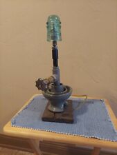 Vintage Black Iron Steampunk Table Lamp With Removable Insulator Shade.  picture