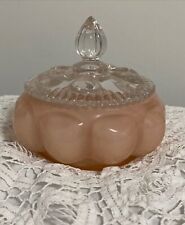 Vintage Fenton Pink Melon Small Vanity Glass Powder Box/ Jar & Lid picture