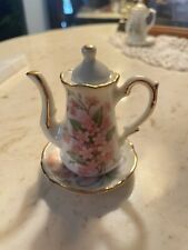 Pink Flower Bouquet Miniature Tea Pot And Plate Germany picture