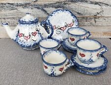 Ceramic Heart Tea Pot w/4 Cup & Saucers & 1 Small Plate QVC Nancy Boozer  1991 picture