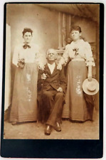 Postmortem Father with Daughters Antique Cabinet Card Photograph Mourning Photo picture