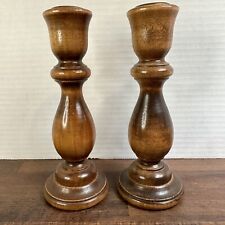 Vintage Turned Wood Candlestick Holders Set of 2 Flaws Primitive picture