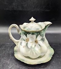 Vintage RS Germany Hand Painted Floral Mini Teapot Pitcher Lid Flower Underplate picture