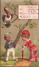 1880s-90s Boy & Girl with Bird Above on Tree Card Collectors picture