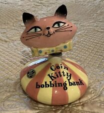 Vintage Holt Howard Bobbing Kitty Cat Coin Bank Pink Yellow 1958 RARE KITSCH picture