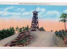 VTG 1930s Tower On Mount Coolidge Black Hills  South Dakota SD Linen Postcard picture