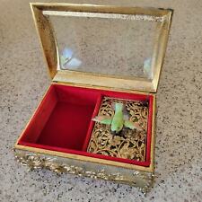 VTG Hummingbird Moving San Francisco Music Box Metal Glass Jewelry Trinket Box picture
