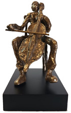 VINTAGE BRONZE SCULPTURE OF A MAN SITTING PLAYING Double BASS 7 INCH TALL Used picture