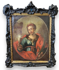Antique Icon Sainte Barbara Oil On Canvas Christian Wood Frame Religion Rare 17c picture