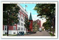 c1920 Mutual Building City Hall Post Office Hotel Lansing Michigan MI Postcard picture