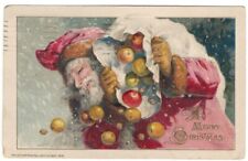 John Winsch 1913 Christmas Postcard Large Santa Claus With Bag Of Fruit Vintage picture