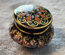 Vintage Bardaco jar~solid perfume inside~GREECE~ceramic~enamel~gold~mini~2