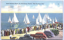 Postcard Florida St Petersburg Sailboat Races c.1940's Cars Linen PST 1949 F5 picture