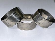 Antique Etched Oval Napkin Rings Etched Shield With Horn Of Plenty Design Set 3 picture
