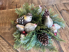 Vtg Christmas Wreath Candle Ring Plastic Greenery Bird Pears Pinecone Berries picture