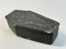 Vintage Black Ceramic Coffin Box 1980's Edward Gorey Halloween Trinket Box 5.5