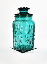 L.E. Smith Teal Blue Imperial Atterbury Scroll Cannister Apothecary Lidded 9
