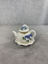 Vintage Mudpie Mini Trinket Teapot Blue And White With Flowers 1998 picture
