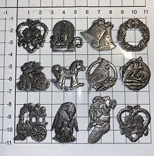 Lot(12) Vintage Pewter Christmas Ornament  Carson Two-Sided  Heart Wreath Candle picture