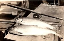 Klamath River, OR 10 Lbs of Steel Head Salmon RPPC Real Photo Postcard H512 picture