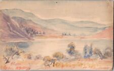 Antique View of Lake Elsinore, California RARE WATERCOLOR Postcard picture