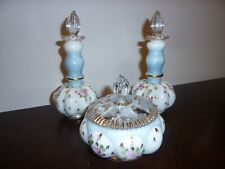 Fenton Charleton hand decorated vanity set - 2 perfumes & powder jar picture