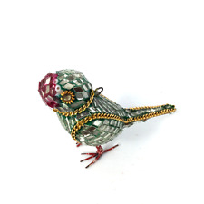 Vintage Hanging Ornament Bird Parrot Mirrored Mosaic Gold Green Pink India No 3 picture