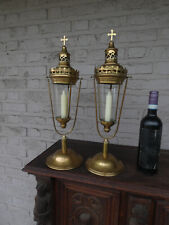 PAIR antique religious neo gothic copper procession lantern Standing picture