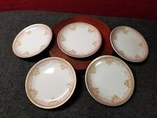 x5 Vintage 3in Butter Pats Pink Floral & Gold No Chips picture