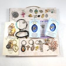 Religious Destash Lot Religious Item Lot Medals Keychains Necklaces Rosary Pins picture