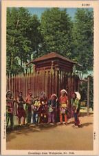 WAHPETON, North Dakota Postcard Indian Men at Fort / Curteich Linen c1947 Unused picture