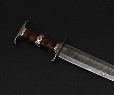 36 Inch Handmade Damascus Steel Double Edge Sword With Sheath Viking Sword picture