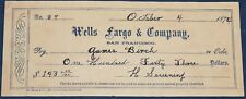 1874 Wells Fargo & Company, San Francisco, CA Bank Check picture