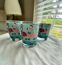 RARE Vintage Georges Briard Holiday Christmas Flamingo Palm Tree Lowball Glasses picture