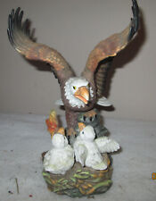 Vintage Bald Eagle With Wings Up Baby Birds n Nest  Larger Figurine Hand Painted picture