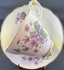 Vintage Bone China Regency Tea Cup Saucer Set Purple Violets Gold Trim picture