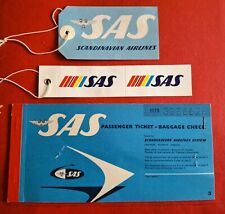 SAS Airlines 1963 Ticket hand-written 2 baggage tags PARIS-London-Copenhagen-LAX picture