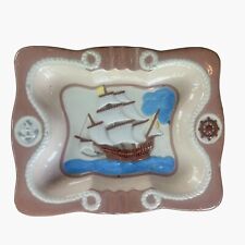 Vintage 80s ceramic Ashtray/Cigar 3D Nautical clipper sailboat Theme Handmade XL picture
