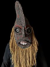African Makishi Chokwe Hunter Mask Burlap Wood & Fiber Zambia Authentic Vintage picture