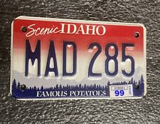 Vintage 1999 Expired Tag Idaho Famous Potatoes Motorcycle License Plate MAD 285 picture