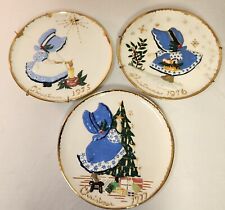 Vintage Christmas Ceramic Homemade Handpainted Plates Holly Hobbie Theme picture