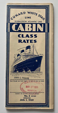 1939 Cunard White Star Line Ships Cabin Rates Brochure SS Queen Mary Mauretania picture