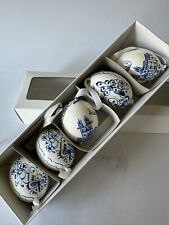 Vintage Blue And White Hand Painted Real Blown Eggs Set 5 Ornaments READ Praha picture