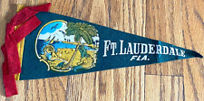 Vintage Ft. Lauderdale Florida Beach Green Felt Pennant Flag 12x4.5 HTF picture
